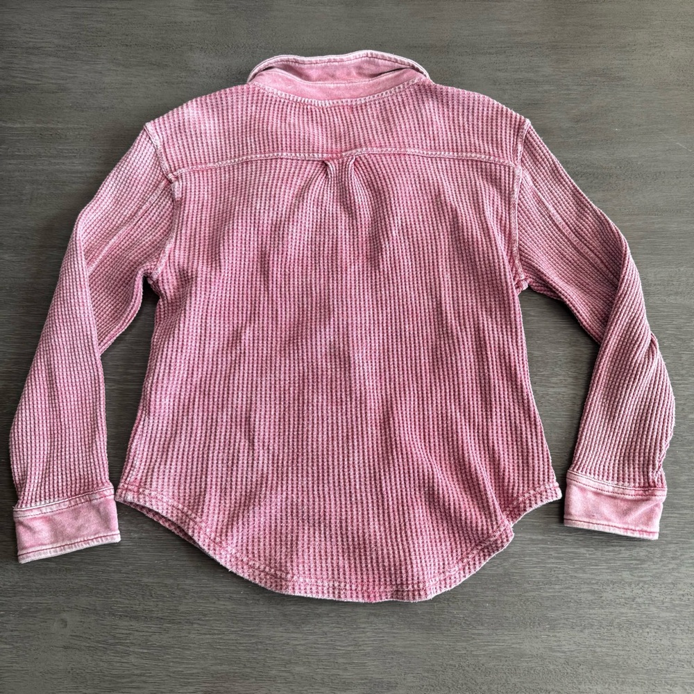 Buckle Faded Red Waffle Knit Jacket Shacket Button Up L S - Picture 3 of 10